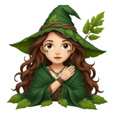 cute forest witch woman long wavy brown hair tattoos wrapped in leaf blanket sticker
