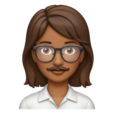 woman with brown hair mullet mustache and glasses sticker