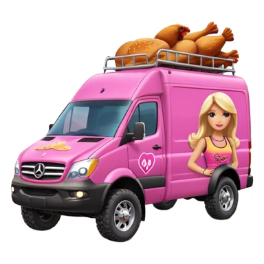 Barbie’s insanely hot butt burning chicken sandwich Extended length Sprinter 4500 van high roof off road rally delivery truck capable of rock and desert racing  sticker