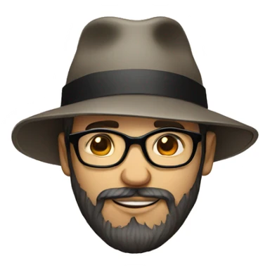 bearded man with glasses and a hat sticker