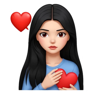 A Kendall Jenner with long black hair is sad and holds a red heart in her hands sticker