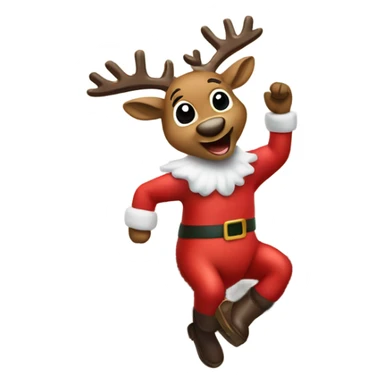rudolph in a santa costume jumping over a log sticker