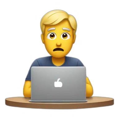 A confused man with a question mark and a laptop sticker