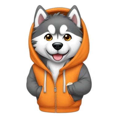 Husky con sudadera y audífonos naranja sticker