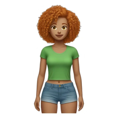 Curly Ginger woman, green crop top, blue shorts, light skin sticker