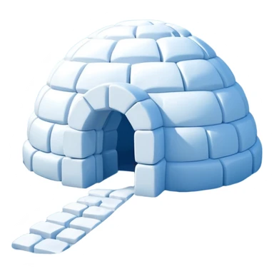 A traditional snow igloo on a vast snowy plain under a clear blue sky. Soft sunlight casts gentle shadows across the snow. The igloo has a small entrance tunnel and compacted snow blocks forming its dome. Realistic Arctic environment, crisp atmosphere, calm winter feeling. sticker
