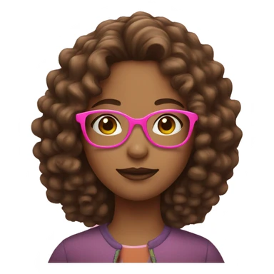 girl with brown curly hair and pink glasses sticker