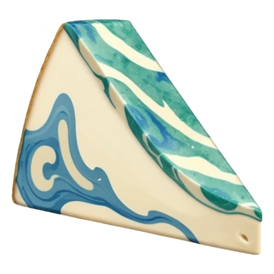 creamy wedge of gorgonzola cheese with soft pale ivory interior and bold blue-green marbling, natural beige rind, smooth cut, moist rich surface, no plate or extras, soft lighting, subtle shadows, emoji scale sticker