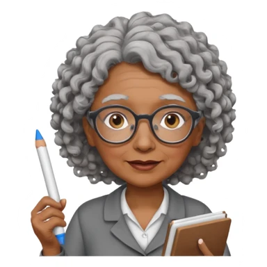old woman teacher, brown skin, curly grey hai, wearing glasses, hold chalk on hand sticker