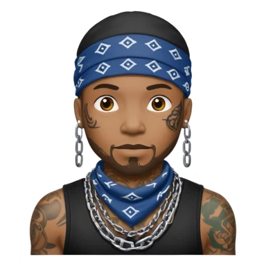 black man with tattoos, chain, grills, gang member style sticker