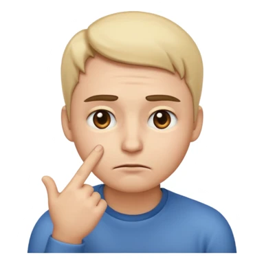 Genera un emoji estilo Apple que represente inseguridad física: un rostro neutral mirando hacia abajo, con cejas ligeramente inclinadas y una mano tocándose la mejilla como si dudara de sí mismo. Expresión suave, triste pero empática sticker