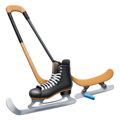 Please, make An icon featuring close-up shots of key hockey equipment: a hockey stick, puck, and skates. The background shows a packed stadium with cheering fans, bright arena lights, and an icy rink. Transparent background highlights the essentials of the game and the thrill of the sport. sticker