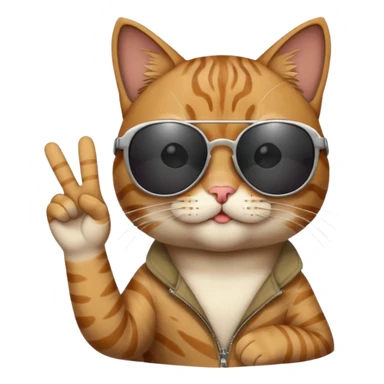 a cat wearing sunglasses a saying peace out on his head there would be written peace out and he will do the pose for peace out sticker