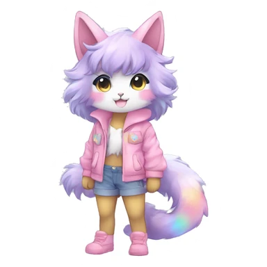 Anthro Cute Gorgeous Petite Shiny Colorful Pastel Glitter Sparkle Stars Anime Chibi Animal-Fakémon-Pokémon-Hybrid Fur Sona Aesthetic Trending Style Full Body sticker