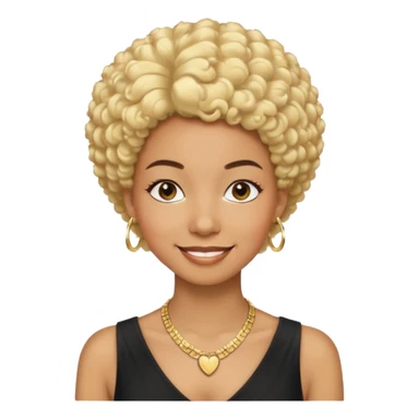 smiling Black woman, short afro hair, blonde hair clip, thin necklace, age 30, event manager style sticker