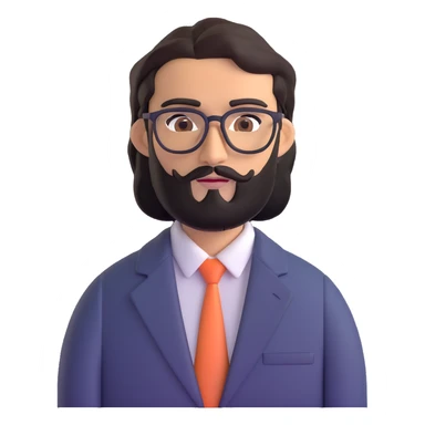 professional middle eastern businessman with medium length black beard, black hair, thick unibrow, elongated aquiline nose, tan skin, brown eyes, glasses, wearing a formal suit sticker