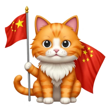 Orange Cat With the Flag of China As the full background sticker