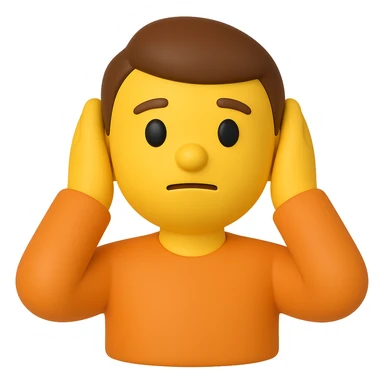 Create a 3D emoji style image of a man covering his ears, matching the pose, color, shirt, and position of the reference image. The style should resemble Microsoft style 3D fluent emojis with a transparent background. sticker