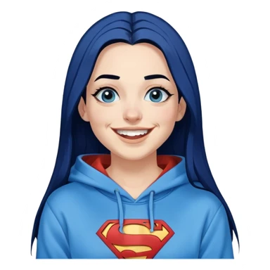 Laughing-30-year-old-adult-long-straight-dark-blue-hair-black-ends-blue-eyes-thick-black-eyeliner-really-thick-really-long-eye-lashes-sky-blue-superman-no-ears-hoodie-sweatshirt-nose-ppiercing  sticker