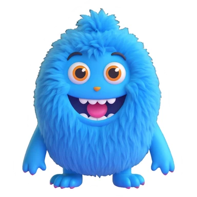 Huggy Wuggy character, blue furry monster with big eyes and wide smile, simple and cute, 3D emoji style sticker