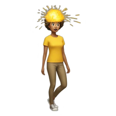 woman with exploding head yellow shirt sticker