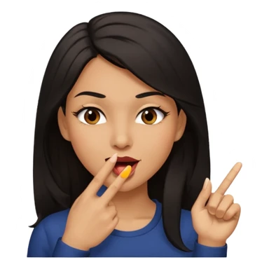 black slighty browin hair light brown skin woman, flirtatious gesture, biting her finger and winking emoji she also has tall hair and brown eyes sticker