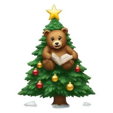 Read bear on top of a christmas tree  sticker