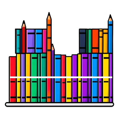 row of books on bookshelf, colorful book spines visible sticker