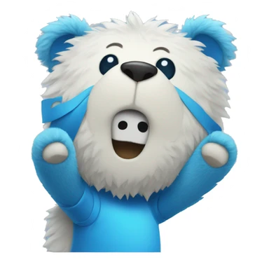 Blue fuzzy bear wearing a gaming shirt waving  sticker
