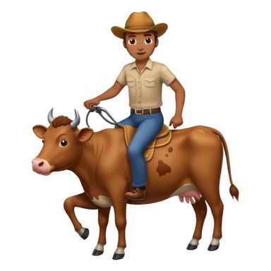 brown cow riding a man sticker