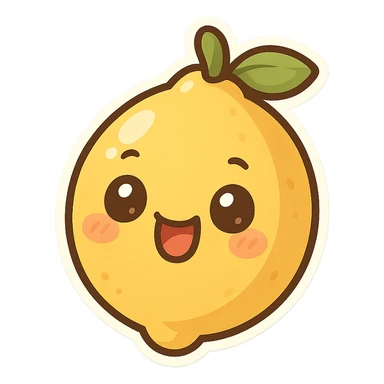 chibi sticker-style lemon with a smiling face, cute and exaggerated sticker