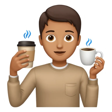 left hand offers a video file, right hand offers a coffee cup, simple, clear, no text sticker