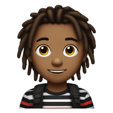 Cute brown skin boy with red and black striped colored dreads wearing a black shirt not smiling sticker
