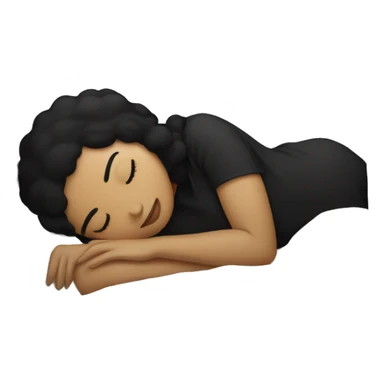 Sleeping woman with light skin and black hair laying on pillow in large bed with black covers cozy sticker