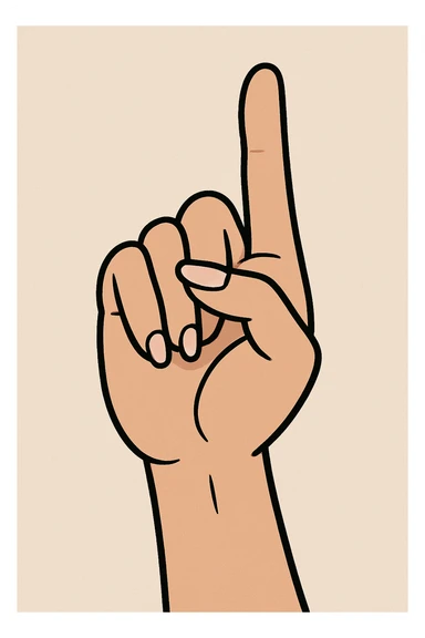 cartoon style lady's index finger pointing up, feminine hand, neutral skin tone, minimal background sticker