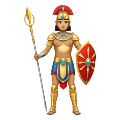 fullbody egyptian ancient soldier with spear and golden armor, only gold colors, no red or blue sticker