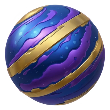Mercury planet emoji, metallic sphere, swirling deep blue, gold, and purple highlights, rough surface details sticker