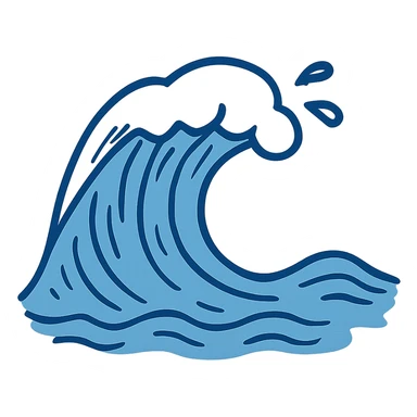 Notion style hand drawn doodle of a stylized ocean wave in blue sticker