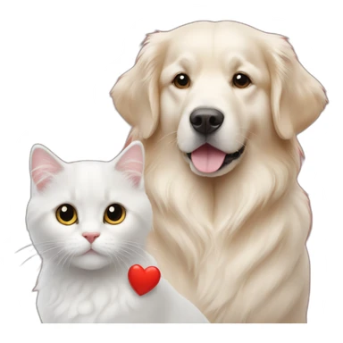 A Golden retriever, a white cat, and a gray cat in a red heart sticker