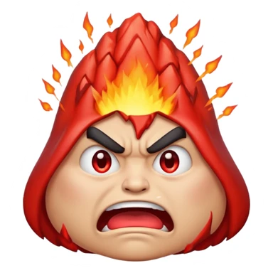 can i have an image of an red faced emoji with a small vocano th the top of its head erupting. i like the 4th image but make it with an angry face sticker