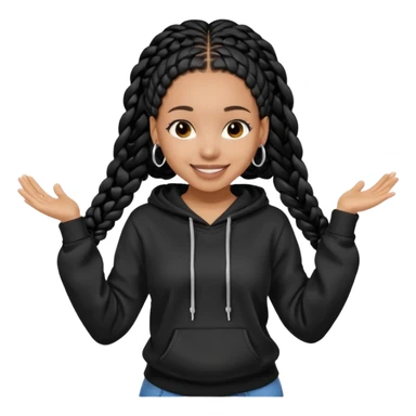 African American girl light skin complextion long black box braids  wearing plain black hoodie dancing sticker