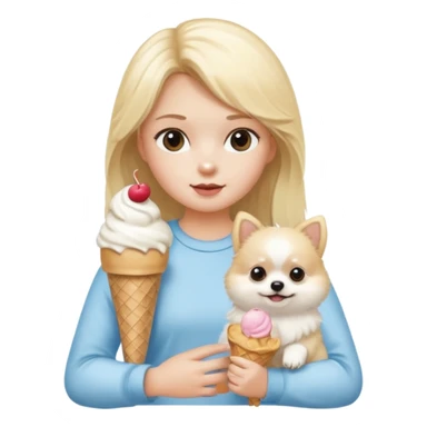 White pomeranian with icecream with blonde girl sticker