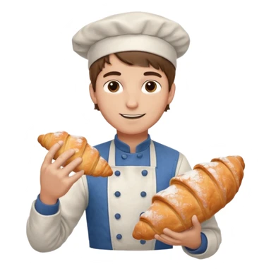Young male baker – holding a croissant, flour on clothes

 sticker