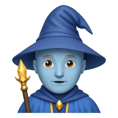 Now a wizard emoji, but still bald with no hat, neutral face, blue skin. sticker