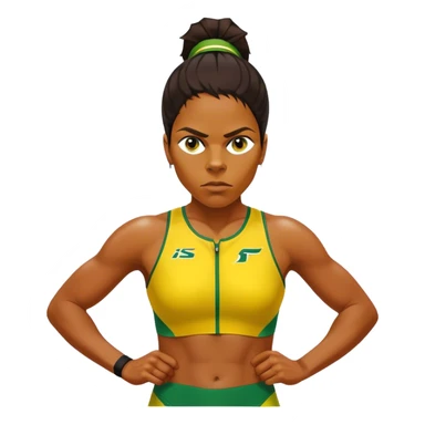 Cinematic Realistic portrait of Cathy Freeman, shown as an iconic Australian sprinter with a focused, determined expression and modern athletic yellow and green attire accented with subtle native motifs, rendered in dynamic, vibrant lighting sticker