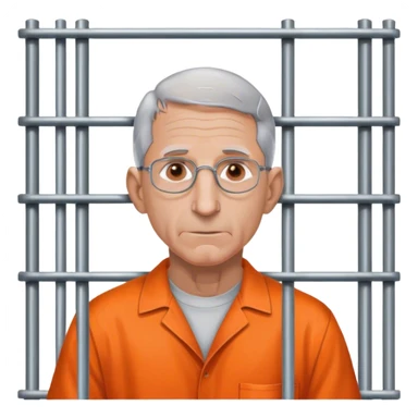 Make a picture of Anthony Fauci wearing an orange jumpsuit and behind bars make her look worried but only about herself sticker