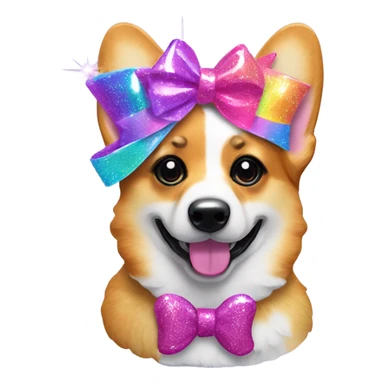 Lisa frank glitter corgi with bows on head sticker