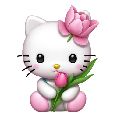 Hello kitty holding tulip flower sticker