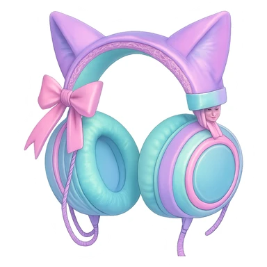 Change the image to pastel goth colors including lavender, mint, baby pink, and pale blue. Keep the cat ears. Render in a realistic anime style with a transparent background. sticker