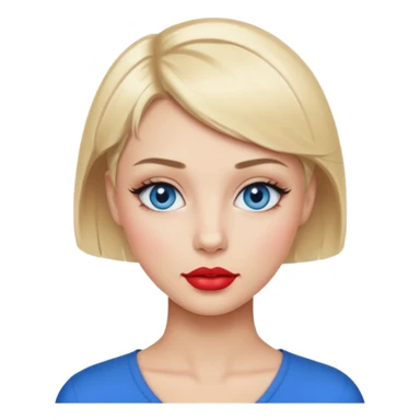 blond girl with cropped hair, blue eyes, makeup, no baguette sticker